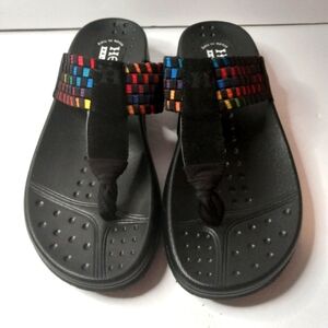 HEAL SELECT BLACK MULTICOLOR COMFORT WEDGE FLIP FLOP SANDALS 10 M PREOWNED.